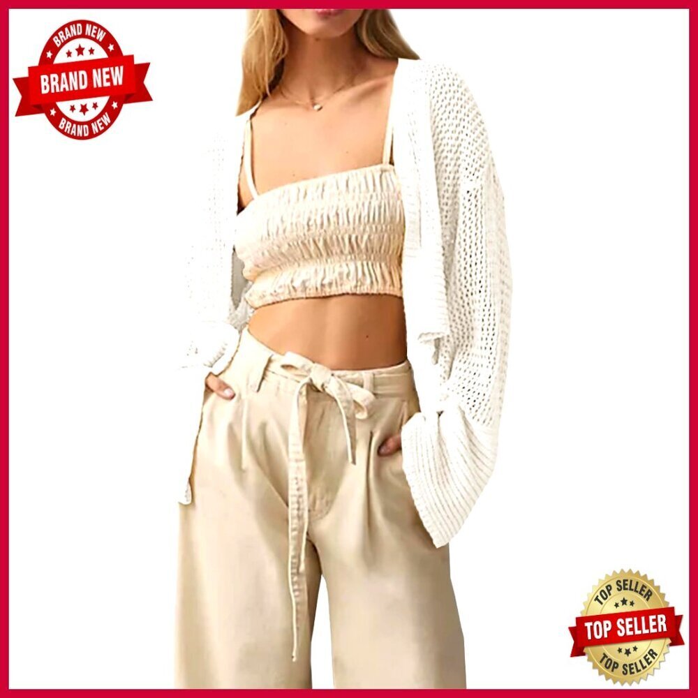 Cropped Cardigan Sweater Open Front Lightweight Knit Summer Shrug